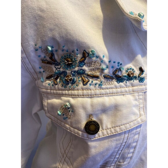 Denim & Co Jean Jacket Womens White Plus Size XL Western Beadwork Pockets - Picture 4 of 12